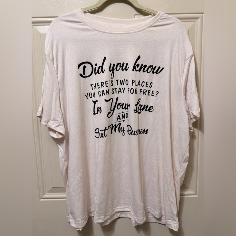 Snarky Stay out of My Business Short Sleeved Cream and Black Tee Size 4XL